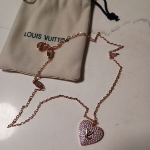 New LV Style Pink Gold Heart Necklace